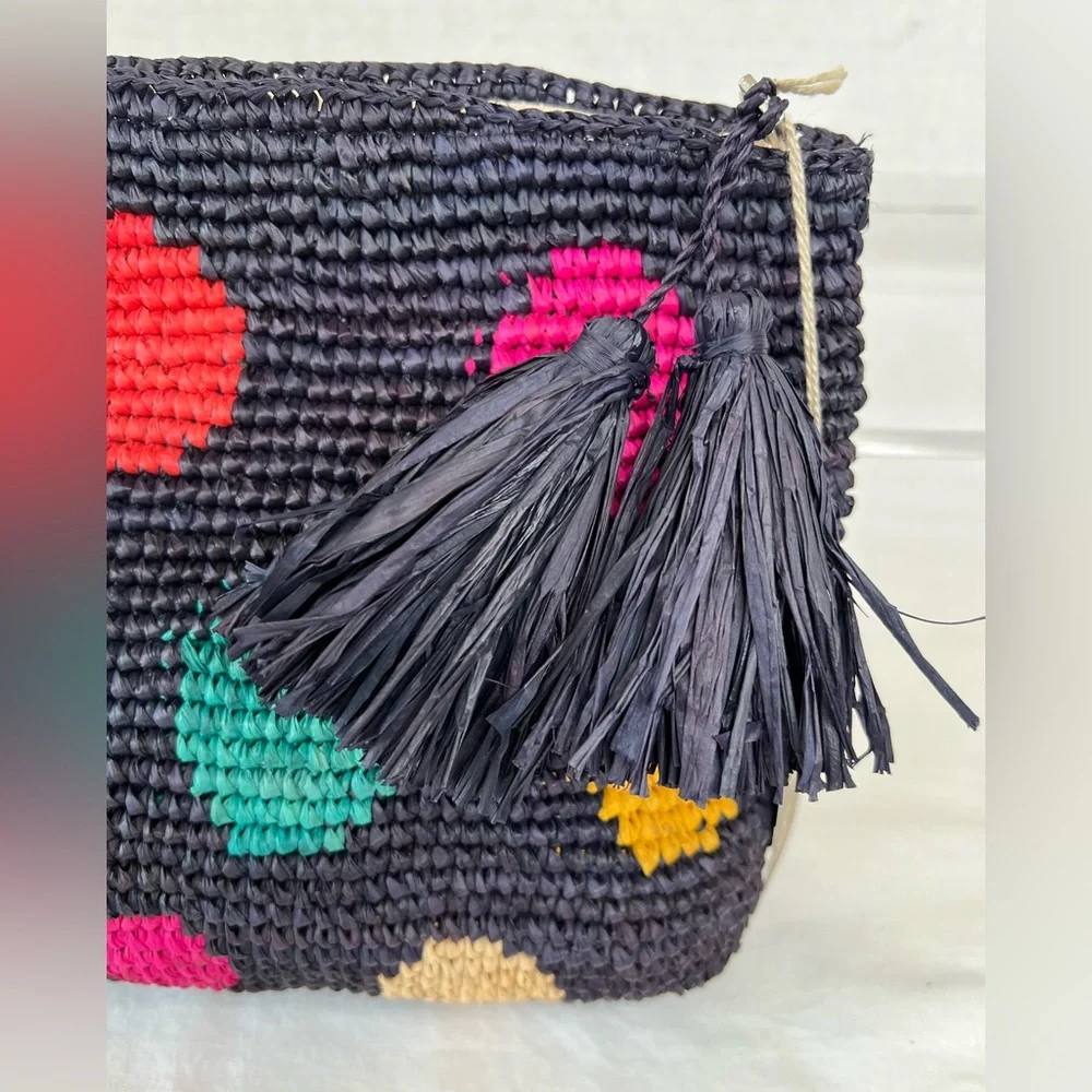 Mar y Sol Crocheted Raffia Clutch w/Polka Dots, NWT